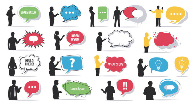 Silhouette People with Speech Bubbles.