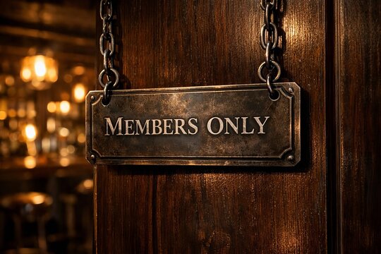 Members Only Exclusive Private Club Signage, Restricted Access Premium Luxury Lounge, Vintage Rustic Speakeasy Nightlife Hospitality Concept