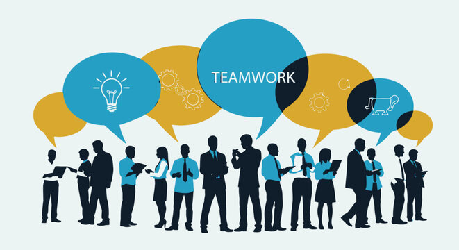 Silhouettes of business people teamwork collaboration.