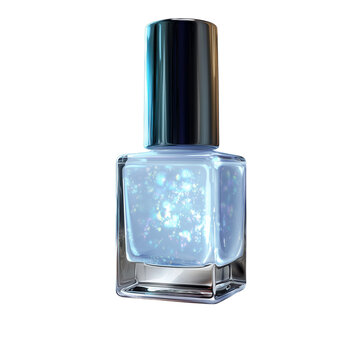 Bottle of Nail Polish With Glitter in Clear Liquid Placed on White Background
