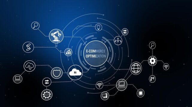E-COMMERCE Optimization , Technology ,Internet and network concept. Digital Transformation and Technology Network Concept with Data Connectivity on screen. Technology process improvement concept