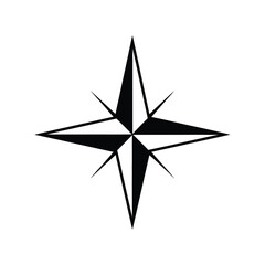 Obraz premium A black and white graphic representation of a compass rose on a white background.