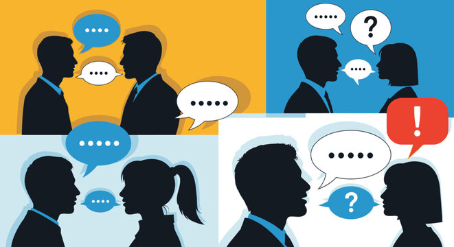 People talking in conversation silhouettes.