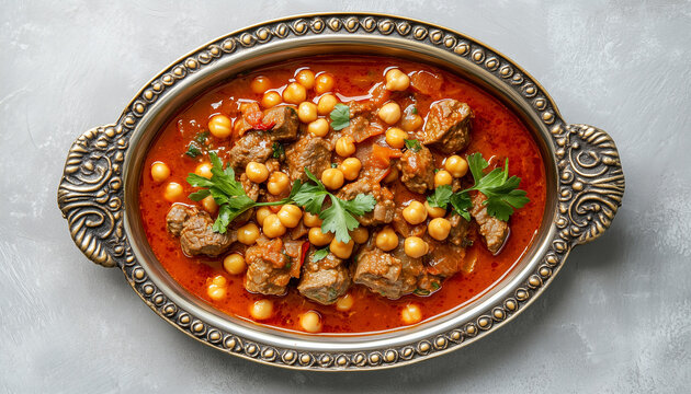 Traditional delicious Turkish foods; Turkish Food Chickpeas with Meat. Turkish name; Etli nohut