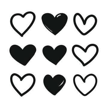 Heart Silhouette Clipart, Mixed Solid And Outline Icons, Minimal Romantic Graphic Set.