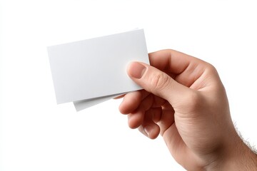 Obraz premium Hand presenting two blank papers resembling tickets or coupons in a minimal studio shot