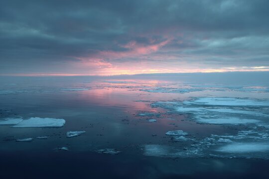 Mist Rising from the Arctic Sea: Barents Sea dawn with ice and cold light