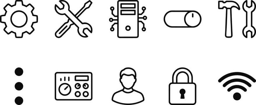 A collection of icons related to technology and tools