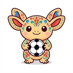 Obraz premium ajolote, mexico, balompié, balón, bailes, deporte, campeonato, juego, ilustración, vector, certamen, símbolo, icono, objeto, gol, designio, equipo, arte, copa, esfera, 3d, mundo, bandera, mascota, ale