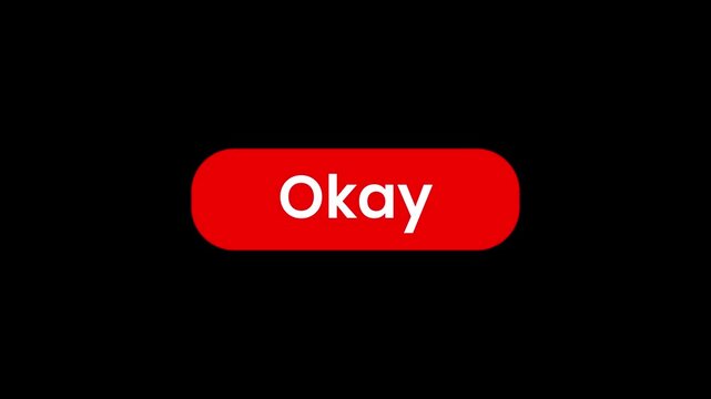 Professional call to action okay button 4k, mouse hand pointer click animation on red button with transparent background, motion graphics for agreement, vlogs and business tutorial videos.