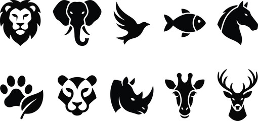 Black silhouettes of various animal heads and paw © MUKTARANI