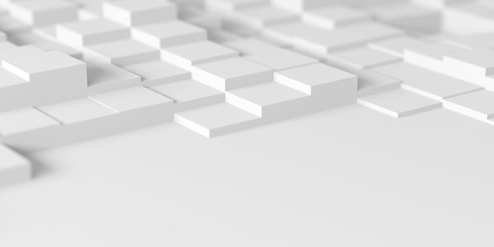 White three dimensional raised square blocks grid background for abstract tech poster interface and product layout design.3d render