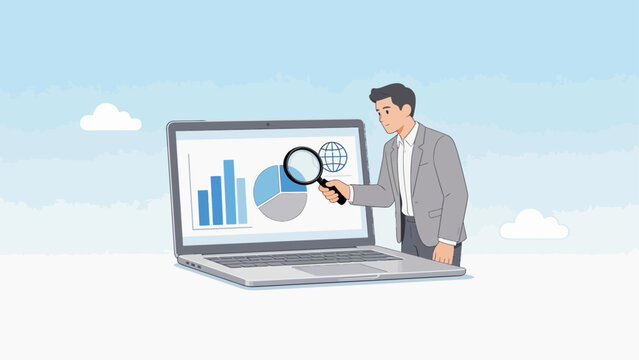 Businessman analyzing data on laptop