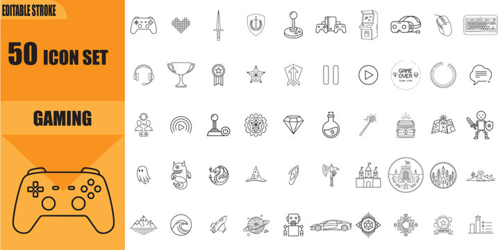 Gaming icons on a white background.