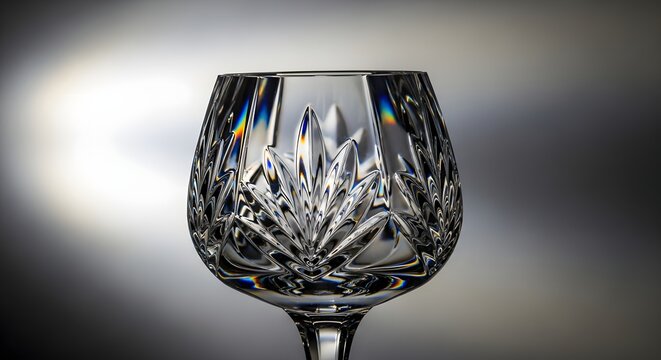 A beautifully crafted crystal wine glass with intricate design