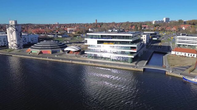 Town Hall and the iconic StreetDome situated directly by the waterfront of Haderslev Fjord Denmark