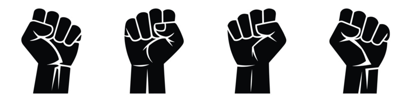 Raised Fist Vector Set for International Workers' Day: Silhouette Symbols of Solidarity, Labor Rights, and Protests for May 1st Celebration