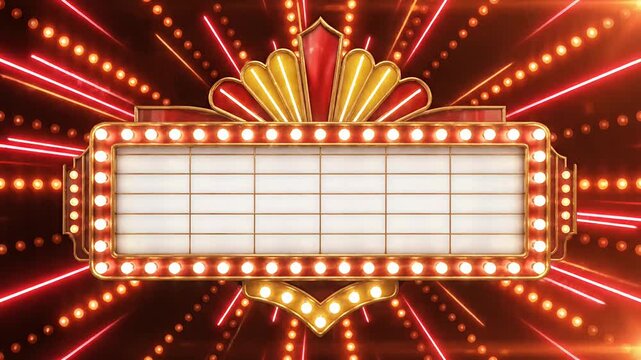 Blank illuminated cinema marquee with bright lights background