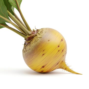 Yellow Beet Isolated on White Background as a High Quality 3d Digital Asset Featuring Fresh Green Leaves and Realistic Textures for Professional Culinary Design Projects
