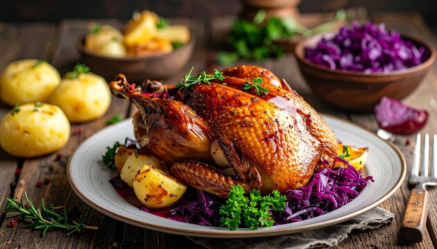 G&auml;nsebraten mit Apfelrotkohl und Kn&ouml;deln