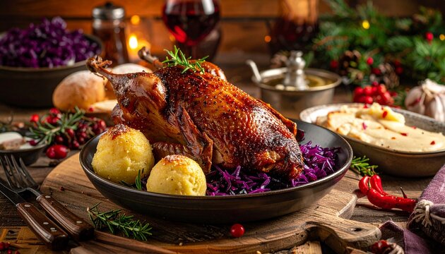 G&auml;nsebraten mit Apfelrotkohl und Kn&ouml;deln