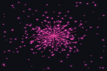 Fototapeta premium A vibrant pink firework explosion with sparkling particles on dark background for celebration decoration