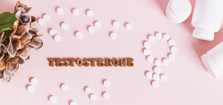 The concept of testosterone therapy and support for women top view web banner