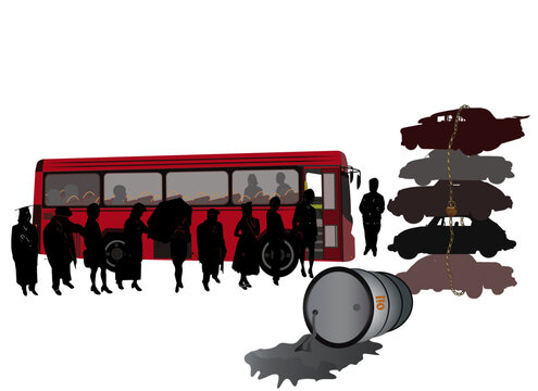 Concept Illustration of Oil Barrel and Public Transportation