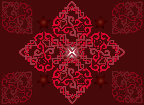 Wooden decorations in the shape of a rose, gathered in dark red