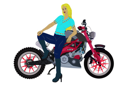 Fashionable Woman Sitting on Modern Sport Motorcycle