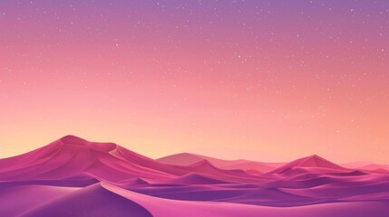 Peaceful Background. Desert Landscape with Sand Dunes and Pink Gradient