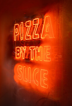 Retro Glowing Neon Pizza Slice Sign