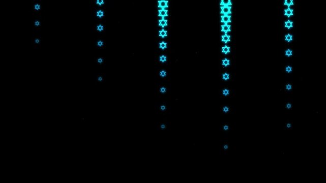 Star of David Symbols, Glowing Blue Hexagram Strips on Black Background, Animation Motion Graphics Seamless Loop, 4K