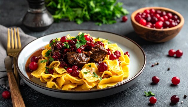 Hirschragout mit Preiselbeeren