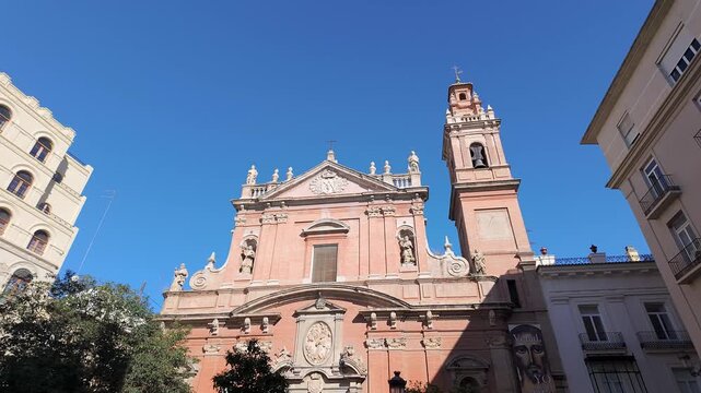Main facade of the parish church of Santo Tomas in the historic center of the city of Valencia.