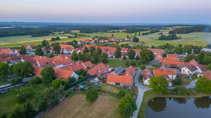 Sunset panorama view of traditional south Bohemian village Holas © dudlajzov