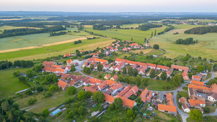 Sunset panorama view of traditional south Bohemian village Holas © dudlajzov