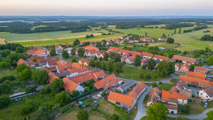 Sunset panorama view of traditional south Bohemian village Holas © dudlajzov