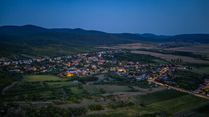 Naklejka premium Sunset panorama view of Boldogkovaralja village in Hungary