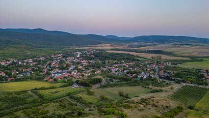 Naklejka premium Sunset panorama view of Boldogkovaralja village in Hungary