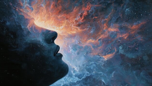 Fiery Thoughts In The Vastness Of The Universe - A Portrayal Of Intense Mental Activity And Contemplation Against The Backdrop Of The Cosmos.