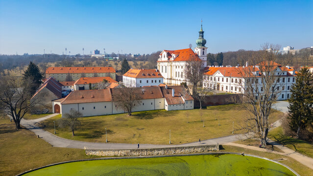 Brevnov monastery in Prague during spring day, Czech republic