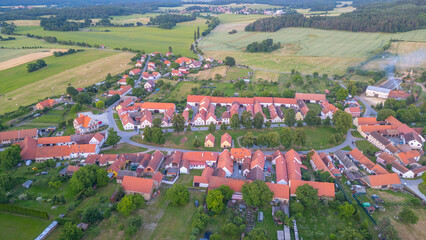 Sunset panorama view of traditional south Bohemian village Holas © dudlajzov