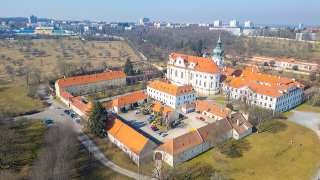 Brevnov monastery in Prague during spring day, Czech republic