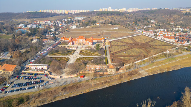 Aerial view of Troja palace in Prague, Czech republic