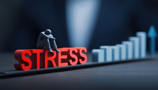 High Tension Stress Scale Test Poses Health Risks: Managing Stress For Safe Health. Arrow Points To Extreme Overwork And Overstrain.