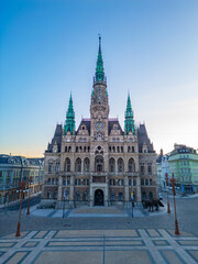 Obraz premium Sunrise panorama view of town hall in Liberec, Czech republic