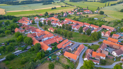 Sunset panorama view of traditional south Bohemian village Holas © dudlajzov