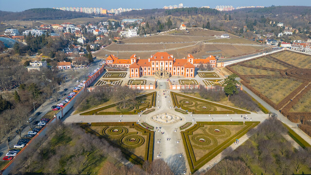 Aerial view of Troja palace in Prague, Czech republic