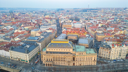Obraz premium Sunset aerial view of Narodni trida in Prague, Czech republic